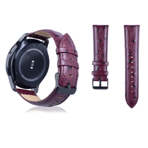 Ostrich Skin Texture Genuine Leather Wrist Watch Band for Samsung Gear S3 22mm(Wine Red)