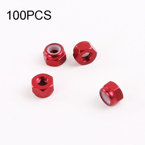 100 PCS iFlight M2 / M3 6061 Aluminum Screw Nuts Nylon Insert Self Lock Nut for RC FPV Racing Drone Accessories (Red)