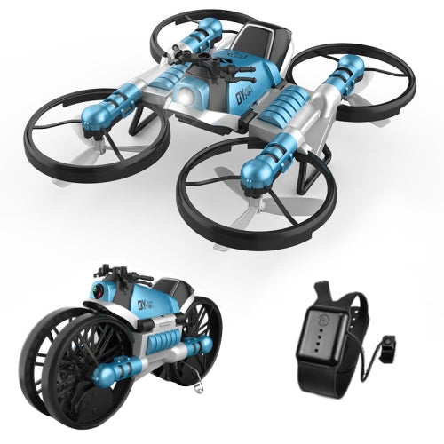 2 In 1 Land Air Deformation Motorcycle Remote Control Aircraft Quadcopter Drone, Watch Remote Version (Blue)