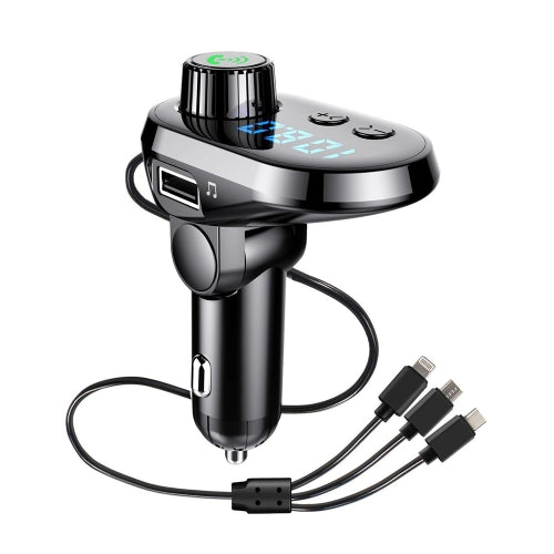 Q15 Multifunctional Car Dual USB 3.1A Charger MP3 Music Player Bluetooth FM Transmitter with 3 in 1 Cable (Black)