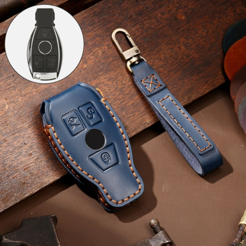 Hallmo Car Cowhide Leather Key Protective Cover Key Case for Old Mercedes-Benz E300L (Blue)