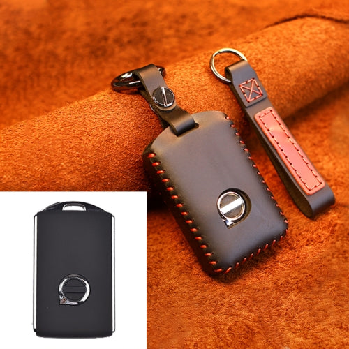 For Volvo Single Slit Style Car Cowhide Leather Key Protective Cover Key Case (Black)