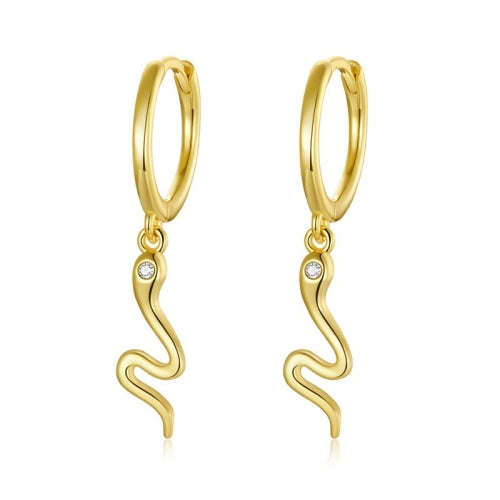 S925 Sterling Silver Simple Style Little Snake Ear Clasp Women Earrings(Gold)