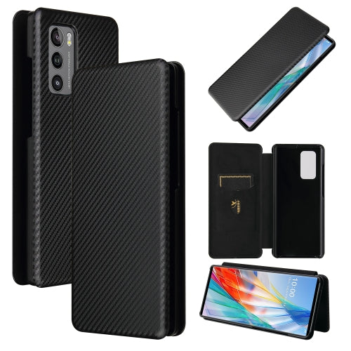 For LG Wing 5G Carbon Fiber Texture Magnetic Horizontal Flip TPU + PC + PU Leather Case with Card Slot(Black)