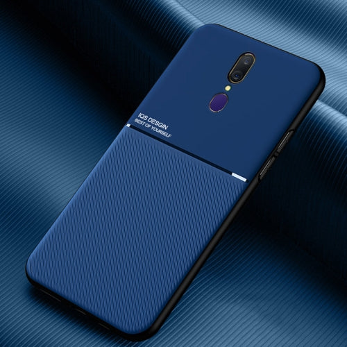 For OPPO A9 & A9x Classic Tilt Strip Grain Magnetic Shockproof PC + TPU Case(Blue)