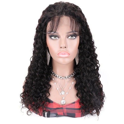 Toocci Women 210% High Density 4x4 Lace Front Wigs Natural Black Loose Deep Curly Wave Wig, Length:22 inch