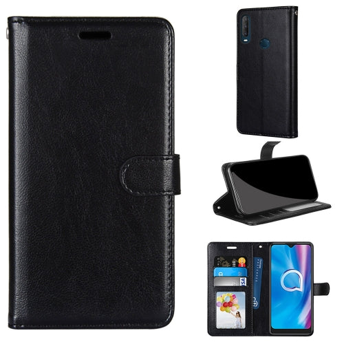 For Alcatel 1SE 2020 Pure Color Horizontal Flip PU Leather Case with Holder & Card Slots & Wallet & Photo Frame(Black)