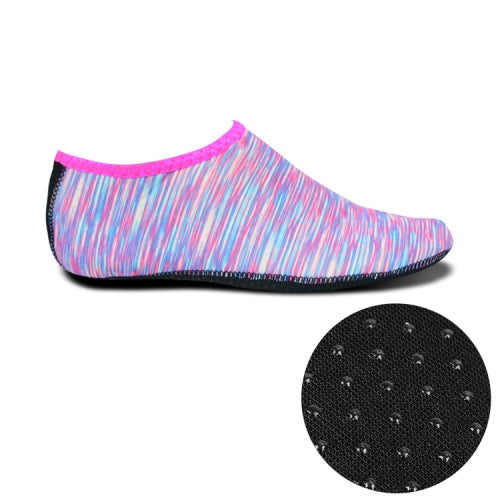 Non-slip Plastic Grain Texture Thick Cloth Sole Printing Diving Shoes and Socks, One Pair(Purple Lines)