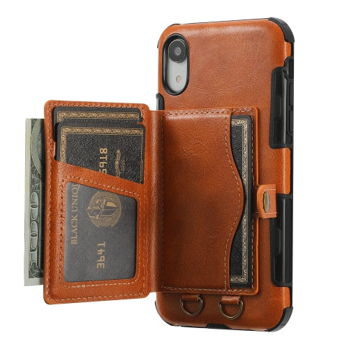 Crazy Horse Texture PU + TPU Shockproof Back Cover Case with Card Slots & Holder & Wallet & Crossbody Strap For iPhone XS Max(Brown)