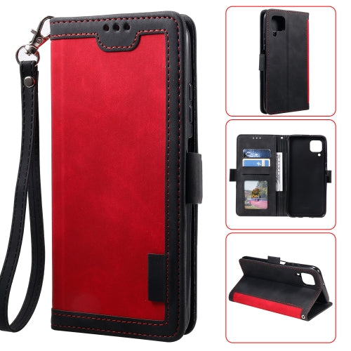 For Samsung Galaxy A12 5G Retro Splicing Horizontal Flip Leather Case with Card Slots & Holder & Wallet(Red)