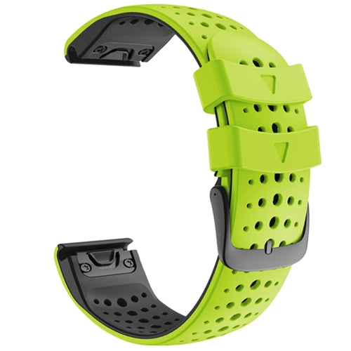 For Garmin Fenix 6 Two-color Silicone Round Hole Quick Release Replacement Strap Watchband(Lime Green Black)