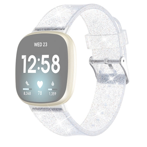 For Fitbit Versa 3 Glitter Powder Silicone Replacement Strap Watchband(White)