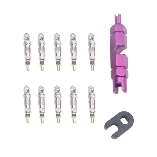 A5589 10 PCS Bicycle French Valve Core with Purple Disassembly Tool