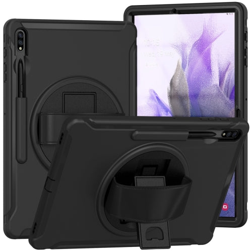 For Samsung Galaxy Tab S7 FE 12.4 inch T730 360 Degree Rotation PC+TPU Protective Cover with Holder & Hand Strap(Black)