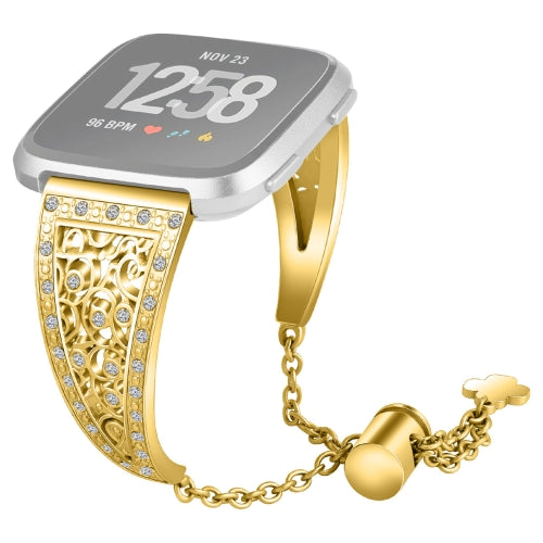 For Fitbit Versa Flower Shape Metal Diamond-studded Chain Wristband Watchband(Gold)