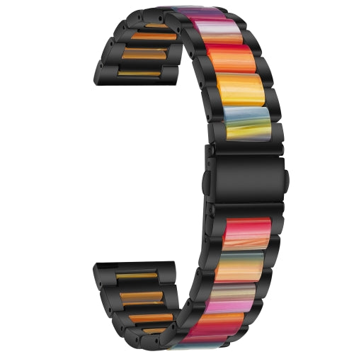 For Samsung Smart Watch 22mm Three-beads Steel + Resin Replacement Strap Watchband(Black Rainbow)