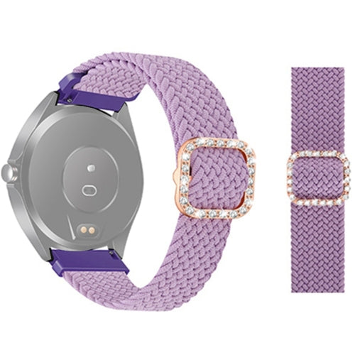 For Garmin Venu 2/Samsung Gear S3/Xiaomi Haylou RS3 22mm Universal Adjustable Braided Elastic Diamond Buckle Replacement Strap Watchband(Purple)