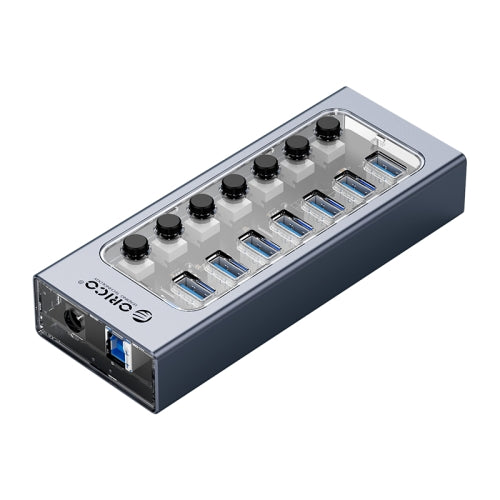 ORICO AT2U3-7AB-GY-BP 7 In 1 Aluminum Alloy Multi-Port USB HUB with Individual Switches, UK Plug