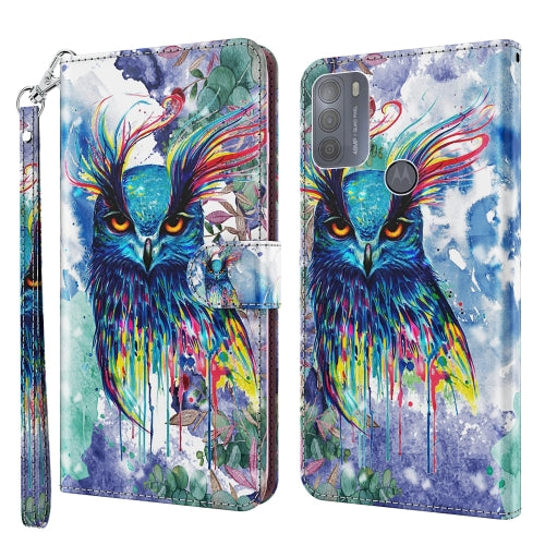 For Motorola Moto G50 3D Painting Pattern Horizontal Flip TPU + PU Leather Case with Holder & Card Slots & Wallet(Watercolor Owl)