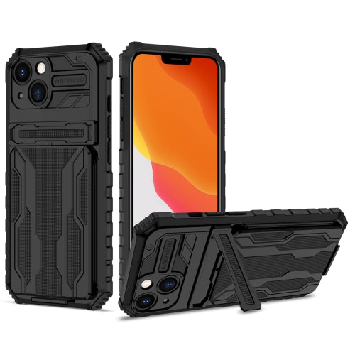 Armor Card PC + TPU Shockproof Case with Card Slot & Invisible Holder For iPhone 13(Black)