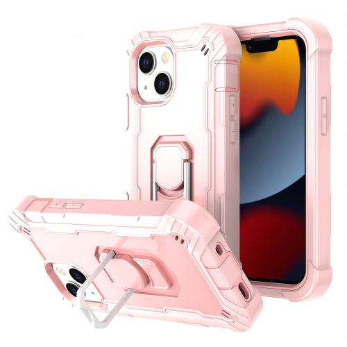 PC + Rubber 3-layers Shockproof Protective Case with Rotating Holder For iPhone 13(Rose Gold)