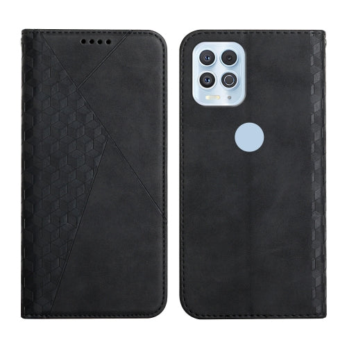 For Motorola Edge S Diamond Pattern Splicing Skin Feel Magnetic Horizontal Flip Leather Case with Card Slots & Holder & Wallet(Black)