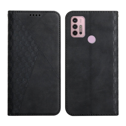 For Motorola Moto G30 / G10 Diamond Pattern Splicing Skin Feel Magnetic Horizontal Flip Leather Case with Card Slots & Holder & Wallet(Black)