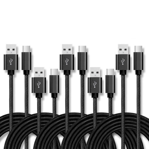 5 PCS USB to USB-C / Type-C Nylon Braided Charging Data Transmission Cable, Cable Length:2m(Black)