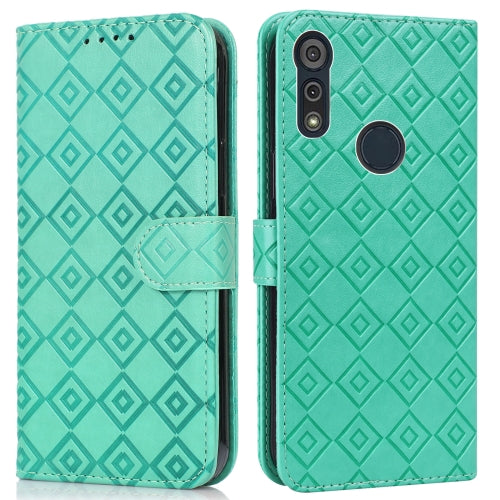 For Motorola Moto E6s 2020 Embossed Big Small Concentric Squares Pattern Horizontal Flip Leather Case with Card Slot & Holder & Wallet(Green)