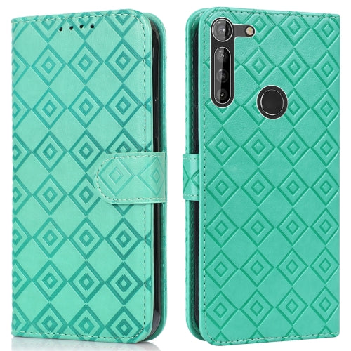 For Motorola Moto G8 Power Lite Embossed Big Small Concentric Squares Pattern Horizontal Flip Leather Case with Card Slot & Holder & Wallet(Green)