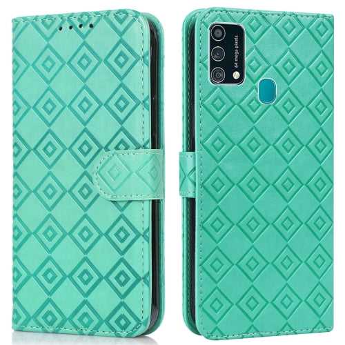 For Samsung Galaxy F41 / M31 Embossed Big Small Concentric Squares Pattern Horizontal Flip Leather Case with Card Slot & Holder & Wallet(Green)