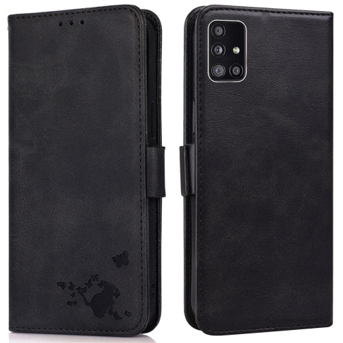 For Samsung Galaxy A71 5G / A Quantum Embossed Cat Butterflies Pattern Horizontal Flip Leather Case with Card Slot & Holder & Wallet(Black)