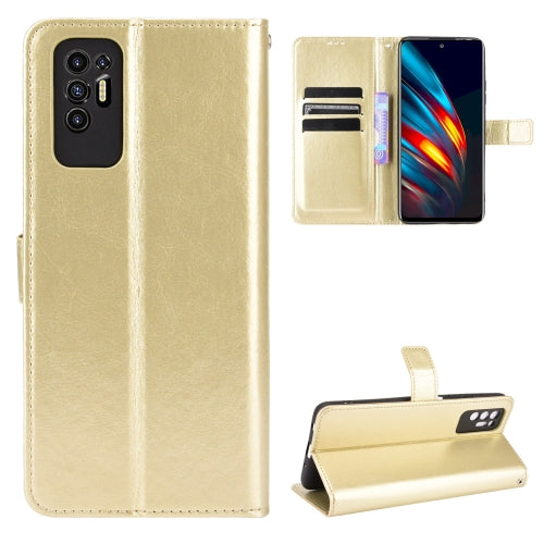 For Tecno Pova 2 Crazy Horse Texture Horizontal Flip Leather Case with Holder & Card Slots & Lanyard(Gold)