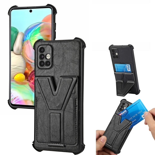 For Samsung Galaxy A71 Y Style Multifunction Card Stand Back Cover PU + TPU + PC Magnetic Shockproof Case(Black)