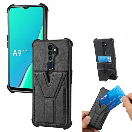 For OPPO A9 2020 Y Style Multifunction Card Stand Back Cover PU + TPU + PC Magnetic Shockproof Case(Black)