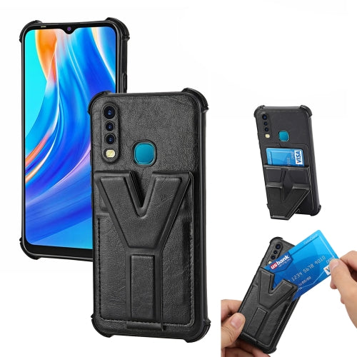 For vivo Y17 Y Style Multifunction Card Stand Back Cover PU + TPU + PC Magnetic Shockproof Case(Black)