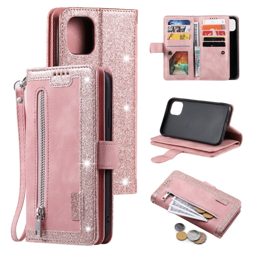 Nine Card Zipper Bag Horizontal Flip Leather Case With Holder & Card Slots & Photo Frame & Wallet For iPhone 13 mini(Pink)