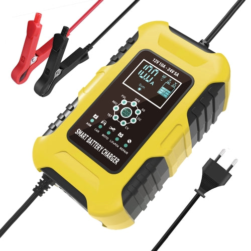 FOXSUR 10A 12V 7-segment Motorcycle / Car Smart Battery Charger, Plug Type:EU Plug(Yellow)