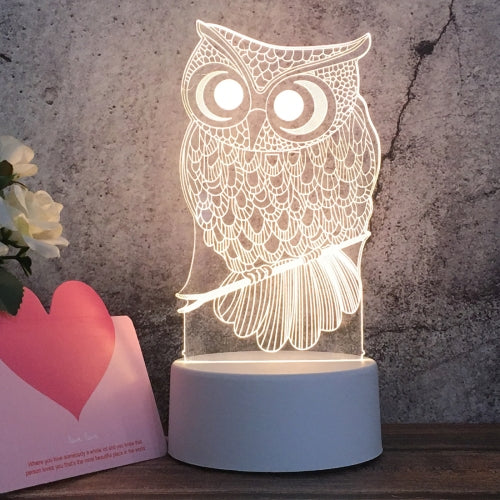 White Base Creative 3D Tricolor LED Decorative Night Light, Button USB Version, Shape:Owl(White-Warm-Warm White)