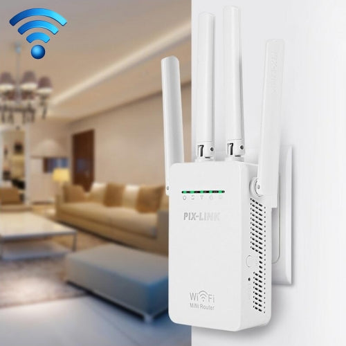 Wireless Smart WiFi Router Repeater with 4 WiFi Antennas, Plug Specification:UK Plug(White)