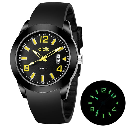 addies MY-1601 Luminous Version Silicone Watchstrap Quartz Watch, Support Calendar, Size:L(Yellow)