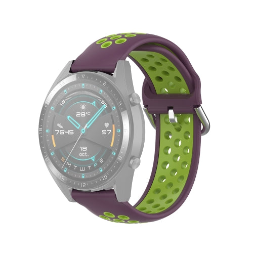 22mm Universal Sports Two Colors Silicone Replacement Strap Watchband(Purple Lime)