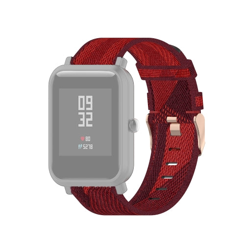 For Amazfit Bip Lite Version 1S / Bip S 20mm Nylon Denim Canvas Replacement Strap Watchband(Red Stripe)