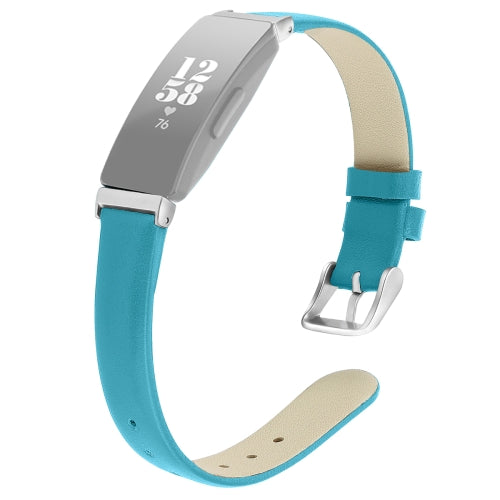 For Fitbit Inspire / Inspire HR Leather Replacement Wrist Strap Watchband with Metal Connector, Size:L(Blue)