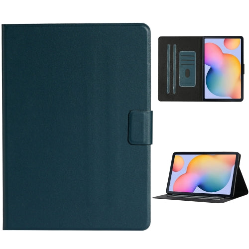 For Samsung Galaxy Tab S6 Lite (P610/615) Solid Color Horizontal Flip Leather Case with Card Slots & Holder & Sleep / Wake-up Function(Dark Green)