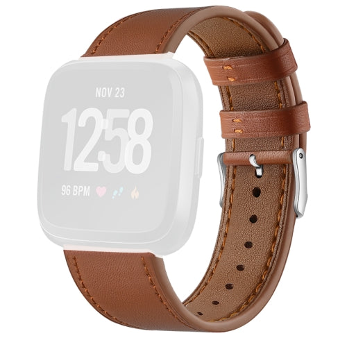 For Fitbit Versa 2 / Fitbit Versa / Fitbit Versa Lite Leather Strap with Round Tail Buckle(Brown)