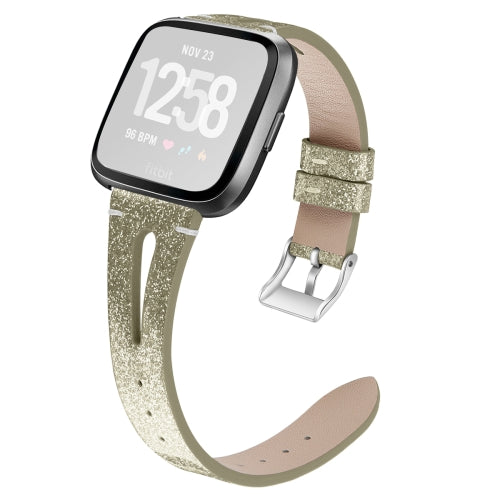 For Fitbit Versa 2 Top Layer Cowhide Pointed Tail Open Leather Strap(Flash Gold)