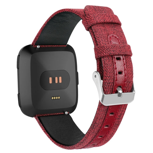 For Fitbit Versa Casual Denim Canvas Leather Strap(Red)