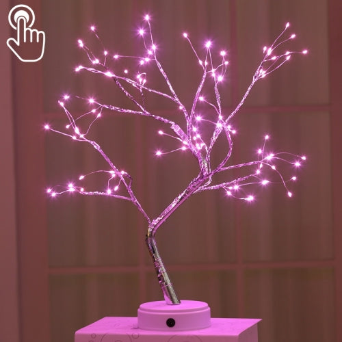 108 LEDs Copper Wire Tree Table Lamp Creative Decoration Touch Control Night Light (Pink Light)