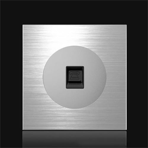 86mm Gray Aluminum Wire Drawing LED Switch Panel, Style:Telephone Socket